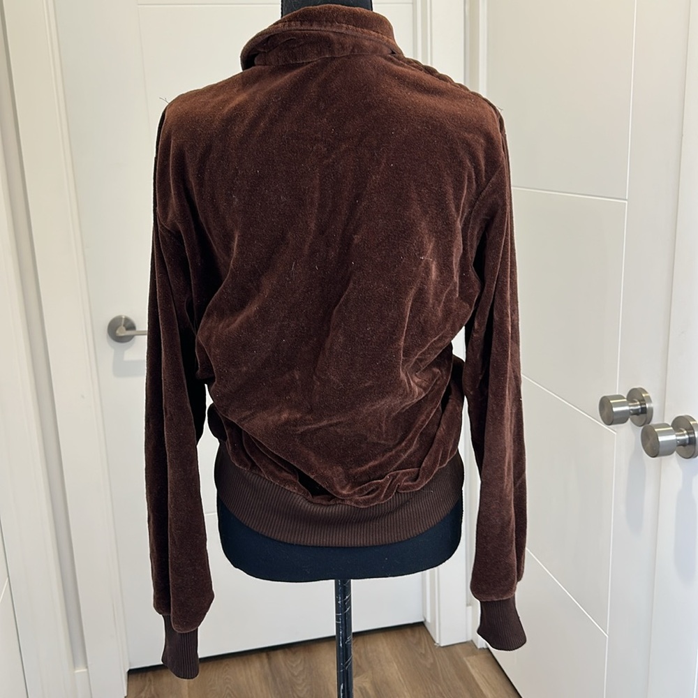Vintage velvet Velour Half Zip Pullover 70s velvet Streetwear Quiet Luxury Brown - Picture 8 of 14